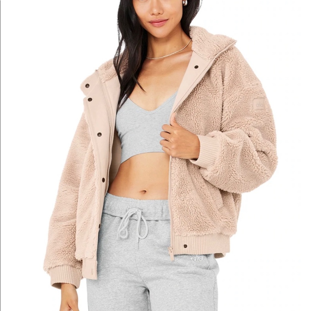 Alo Yoga Sherpa Varsity Jacket - Sz S, Pale Mauve
